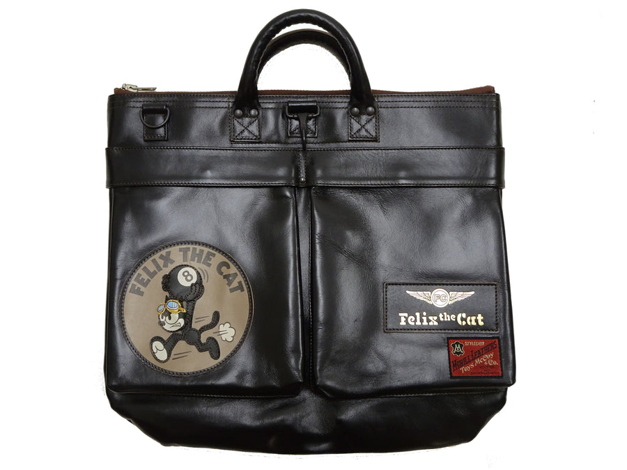 TOYS McCOY Men's Felix the Cat Leather Shoulder Bag - Black Horsehide, U.S. Air Force Helmet Bag Inspired, Made in Japan (TMA2523 031 Black)