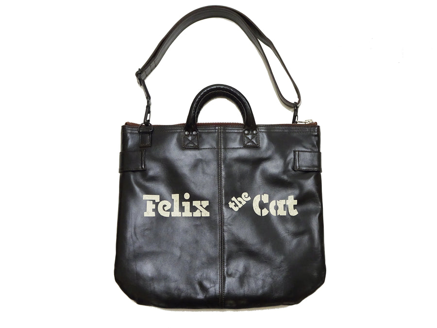 TOYS McCOY Men's Felix the Cat Leather Shoulder Bag - Black Horsehide, U.S. Air Force Helmet Bag Inspired, Made in Japan (TMA2523 031 Black)