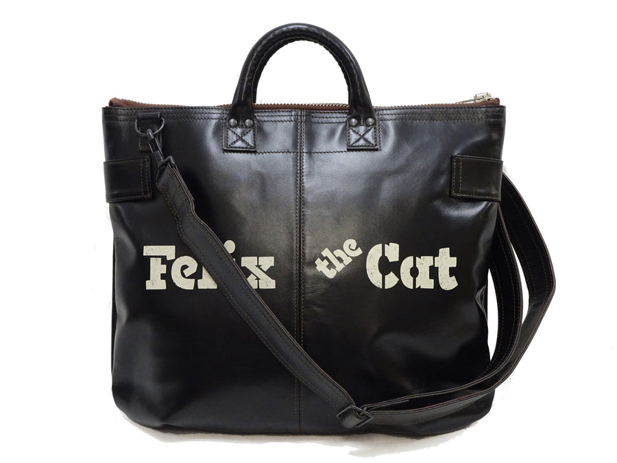 TOYS McCOY Men's Felix the Cat Leather Shoulder Bag - Black Horsehide, U.S. Air Force Helmet Bag Inspired, Made in Japan (TMA2523 031 Black)