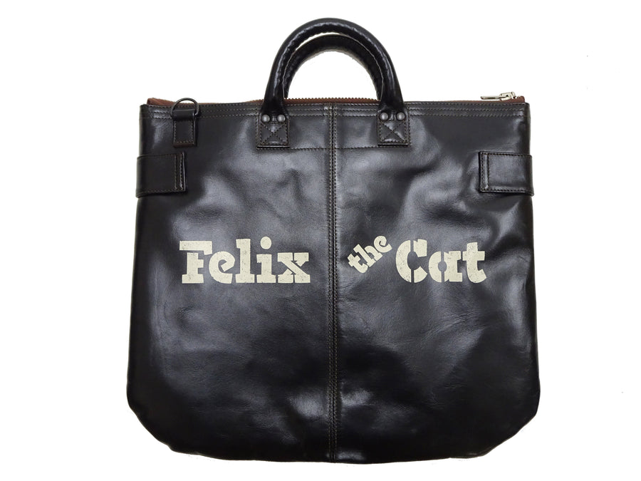 TOYS McCOY Men's Felix the Cat Leather Shoulder Bag - Black Horsehide, U.S. Air Force Helmet Bag Inspired, Made in Japan (TMA2523 031 Black)