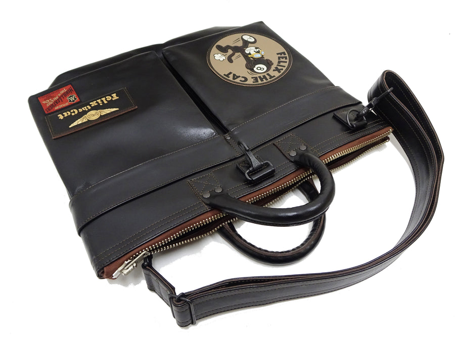TOYS McCOY Men's Felix the Cat Leather Shoulder Bag - Black Horsehide, U.S. Air Force Helmet Bag Inspired, Made in Japan (TMA2523 031 Black)