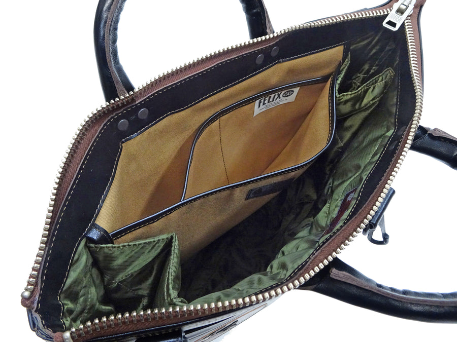 TOYS McCOY Men's Felix the Cat Leather Shoulder Bag - Black Horsehide, U.S. Air Force Helmet Bag Inspired, Made in Japan (TMA2523 031 Black)