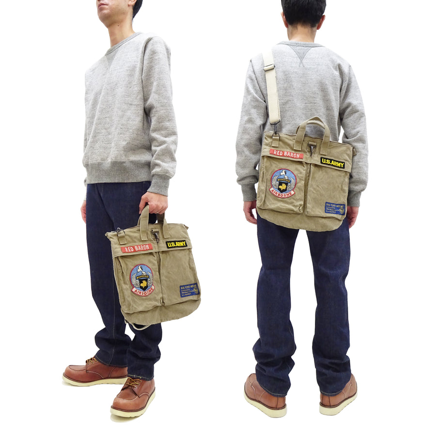 TOYS McCOY Men's Canvas Shoulder Bag - Snoopy U.S. Army Airborne Patch - MIL-B-43290 Flight Helmet Bag Inspired - Made in Japan (TMA2524 041 Khaki)