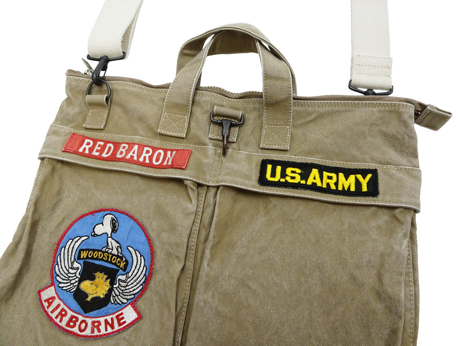 TOYS McCOY Men's Canvas Shoulder Bag - Snoopy U.S. Army Airborne Patch - MIL-B-43290 Flight Helmet Bag Inspired - Made in Japan (TMA2524 041 Khaki)