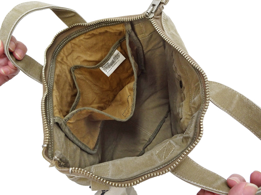 TOYS McCOY Men's Canvas Shoulder Bag - Snoopy U.S. Army Airborne Patch - MIL-B-43290 Flight Helmet Bag Inspired - Made in Japan (TMA2524 041 Khaki)