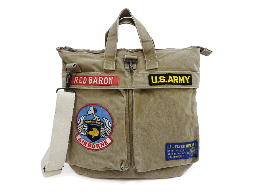 TOYS McCOY Men's Canvas Shoulder Bag - Snoopy U.S. Army Airborne Patch - MIL-B-43290 Flight Helmet Bag Inspired - Made in Japan (TMA2524 041 Khaki)
