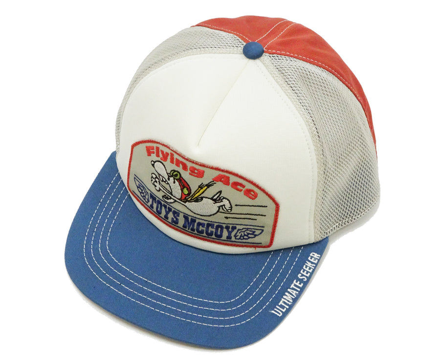TOYS McCOY Men's Trucker Cap with Snoopy Flying Ace Patch - Side Mesh Baseball Hat, Adjustable Snapback TMA2525 Tricolor