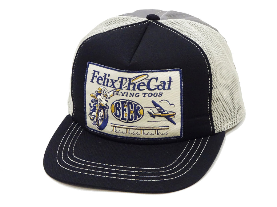 TOYS McCOY Men's Trucker Cap with Felix the Cat & Beck Motorcycle Patch - Side Mesh Baseball Hat, Adjustable Snapback TMA2529 Black/Gray