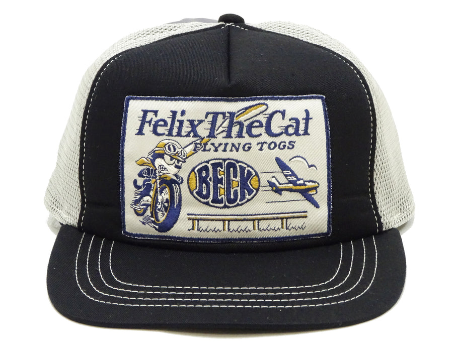 TOYS McCOY Men's Trucker Cap with Felix the Cat & Beck Motorcycle Patch - Side Mesh Baseball Hat, Adjustable Snapback TMA2529 Black/Gray