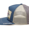 Load image into Gallery viewer, TOYS McCOY Men's Snapback Trucker Cap, Side Mesh Panels, 30th Anniv. Patch, Made in Japan (TMA2602 Blue/Gray)

