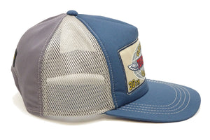 TOYS McCOY Men's Snapback Trucker Cap, Side Mesh Panels, 30th Anniv. Patch, Made in Japan (TMA2602 Blue/Gray)