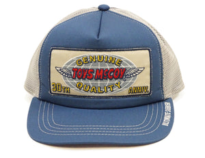 TOYS McCOY Men's Snapback Trucker Cap, Side Mesh Panels, 30th Anniv. Patch, Made in Japan (TMA2602 Blue/Gray)