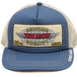 Load image into Gallery viewer, TOYS McCOY Men's Snapback Trucker Cap, Side Mesh Panels, 30th Anniv. Patch, Made in Japan (TMA2602 Blue/Gray)

