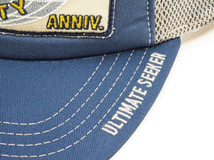 TOYS McCOY Men's Snapback Trucker Cap, Side Mesh Panels, 30th Anniv. Patch, Made in Japan (TMA2602 Blue/Gray)