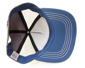 TOYS McCOY Men's Snapback Trucker Cap, Side Mesh Panels, 30th Anniv. Patch, Made in Japan (TMA2602 Blue/Gray)