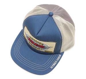 TOYS McCOY Men's Snapback Trucker Cap, Side Mesh Panels, 30th Anniv. Patch, Made in Japan (TMA2602 Blue/Gray)