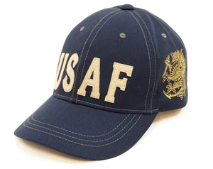 TOYS McCOY Men’s Chenille Patch USAF Graphic Cap, Non-Mesh Herringbone Twill Baseball Cap with Leather Strapback, Made in Japan (TMA2603 120 Blue)