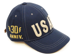 TOYS McCOY Men’s Chenille Patch USAF Graphic Cap, Non-Mesh Herringbone Twill Baseball Cap with Leather Strapback, Made in Japan (TMA2603 120 Blue)