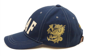 TOYS McCOY Men’s Chenille Patch USAF Graphic Cap, Non-Mesh Herringbone Twill Baseball Cap with Leather Strapback, Made in Japan (TMA2603 120 Blue)