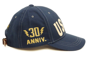TOYS McCOY Men’s Chenille Patch USAF Graphic Cap, Non-Mesh Herringbone Twill Baseball Cap with Leather Strapback, Made in Japan (TMA2603 120 Blue)