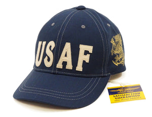 TOYS McCOY Men’s Chenille Patch USAF Graphic Cap, Non-Mesh Herringbone Twill Baseball Cap with Leather Strapback, Made in Japan (TMA2603 120 Blue)