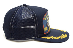 TOYS McCOY Men's SNOOPY Trucker Cap with Side Mesh Panels - Snapback Baseball Hat with Embroidered Patch and Visor Embroidery, Made in Japan (TMA2607 120 Dark Navy)