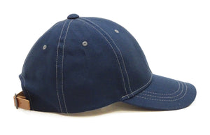 TOYS McCOY Men's Solid Baseball Cap (No Mesh) - Mid-Profile 6-Panel Cotton Herringbone Twill (HBT), Pre-Curved Brim, Leather Strap Back, Made in Japan (TMA2614 Color 120: Blue-Tinted Navy)