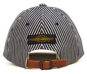 TOYS McCOY Men's Hickory Stripe Baseball Cap, 30th Anniversary Embroidered Front Patch, Classic 6-Panel, Pre-Curved Brim, Leather Strap Back, No Mesh (TMA2619)