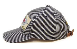 TOYS McCOY Men's Hickory Stripe Baseball Cap, 30th Anniversary Embroidered Front Patch, Classic 6-Panel, Pre-Curved Brim, Leather Strap Back, No Mesh (TMA2619)