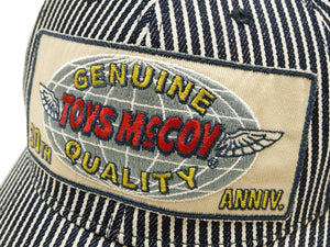 TOYS McCOY Men's Hickory Stripe Baseball Cap, 30th Anniversary Embroidered Front Patch, Classic 6-Panel, Pre-Curved Brim, Leather Strap Back, No Mesh (TMA2619)