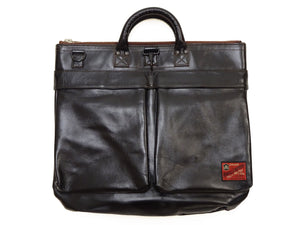 TOYS McCOY Men's Horsehide Leather Helmet Bag, Vintage U.S. Air Force-Inspired Design, 2-Way Carry with Leather Handles and a Detachable Adjustable Shoulder Strap, Quilted Ripstop Lining (TMA2628 030 Black Leather x Nickel Zipper)