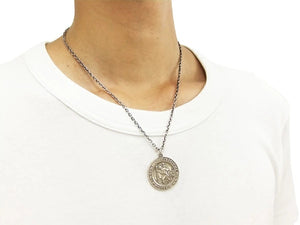 TOYS McCOY Steve McQueen Saint Christopher Pendant Necklace, Men's Sterling Silver 925 Medallion with Chain, Made in Japan (TMA2631)
