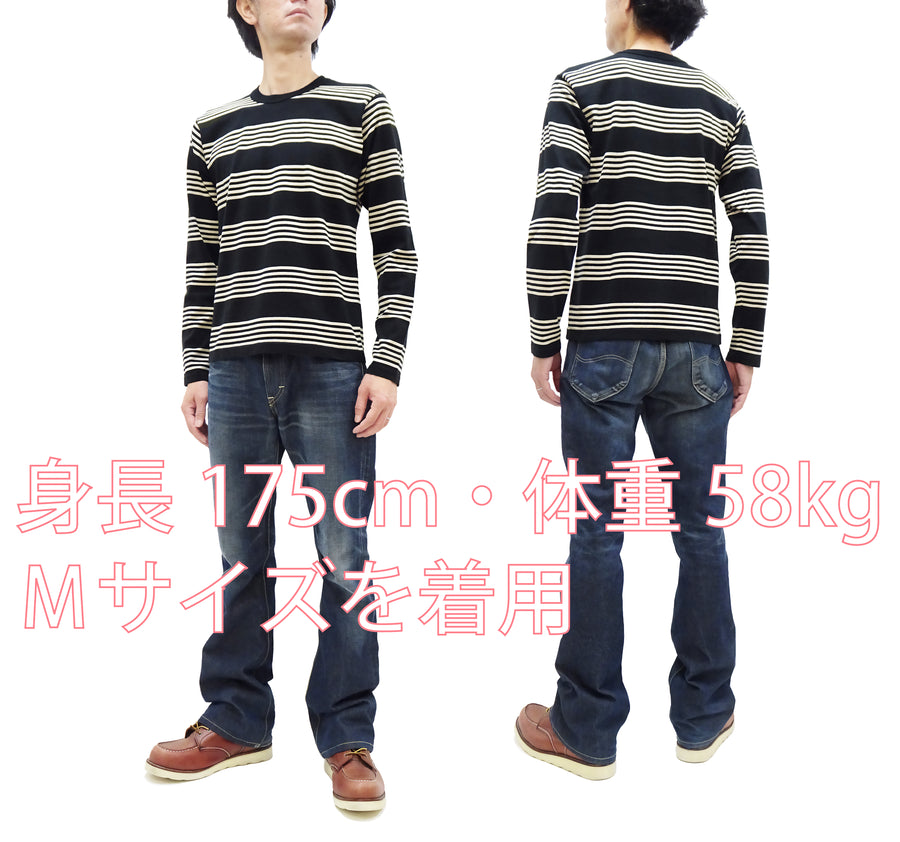 TOYS McCOY Striped T-Shirt Men's Steve McQueen Long Sleeve Horizontal Stripe Tee TMC2354 041 Ivory/Black