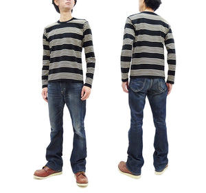 TOYS McCOY Striped T-Shirt Men's Steve McQueen Long Sleeve Horizontal Stripe Tee TMC2354 041 Ivory/Black