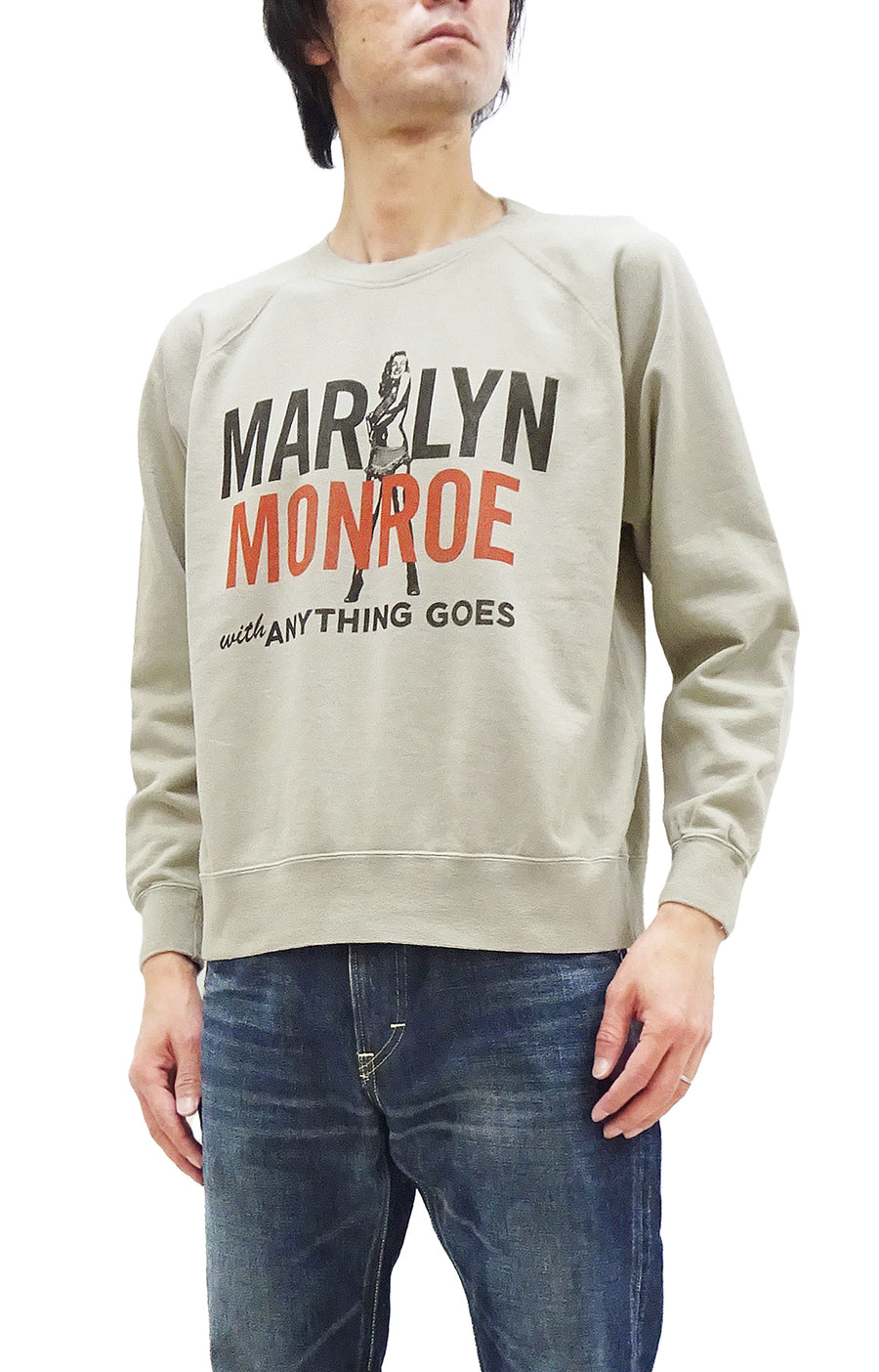 TOYS McCOY French Terry Sweatshirt Men's Marilyn Monroe Anything Goes Graphic Long Sleeve Sweatshirt TMC2358 041 Faded-Sand-Beige