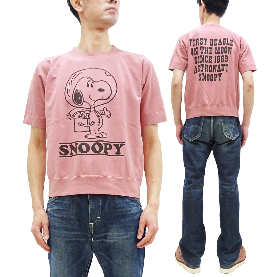 TOYS McCOY Short Sleeve Sweatshirt Men's Astronaut Snoopy Graphic French Terry Fabric Tee Shirt TMC2421 091 Faded-Pink