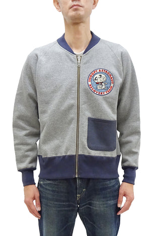 TOYS McCOY Zip-Up Sweatshirt Men's Casual Snoopy C-2 Style No Hood Full Zip Sweatshirt with Rib Panel TMC2457 021 Ash-Gray x Navy-Blue