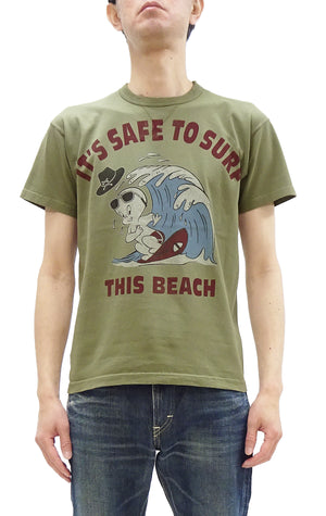 TOYS McCOY Graphic Loopwheel T-shirt Men's Short Sleeve Casper the Friendly Ghost Surfing Printed Tee TMC2504 Garment-Dyed Finish 160 Faded-Olive
