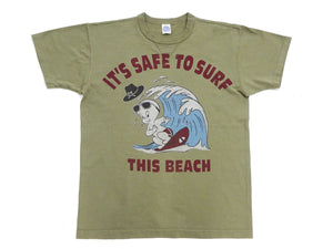 TOYS McCOY Graphic Loopwheel T-shirt Men's Short Sleeve Casper the Friendly Ghost Surfing Printed Tee TMC2504 Garment-Dyed Finish 160 Faded-Olive