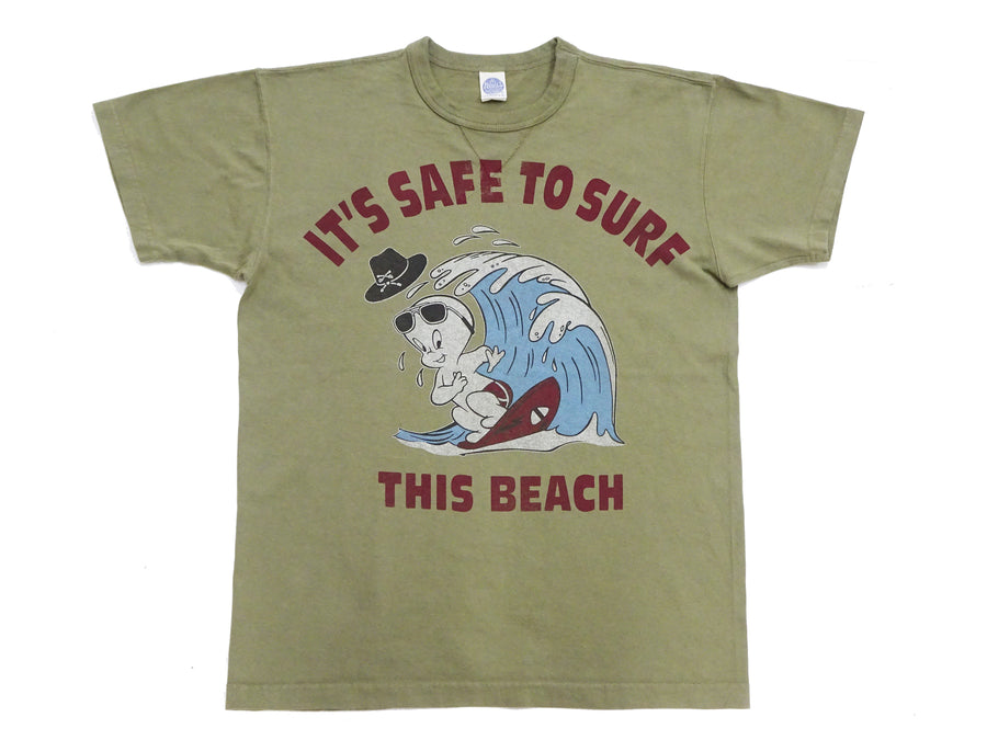 TOYS McCOY Graphic Loopwheel T-shirt Men's Short Sleeve Casper the Friendly Ghost Surfing Printed Tee TMC2504 Garment-Dyed Finish 160 Faded-Olive