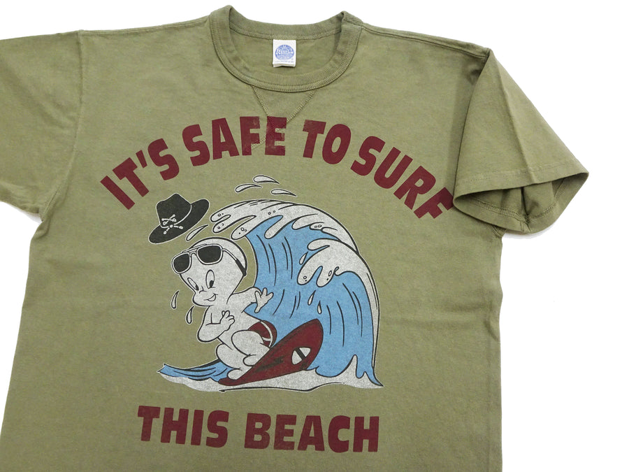 TOYS McCOY Graphic Loopwheel T-shirt Men's Short Sleeve Casper the Friendly Ghost Surfing Printed Tee TMC2504 Garment-Dyed Finish 160 Faded-Olive