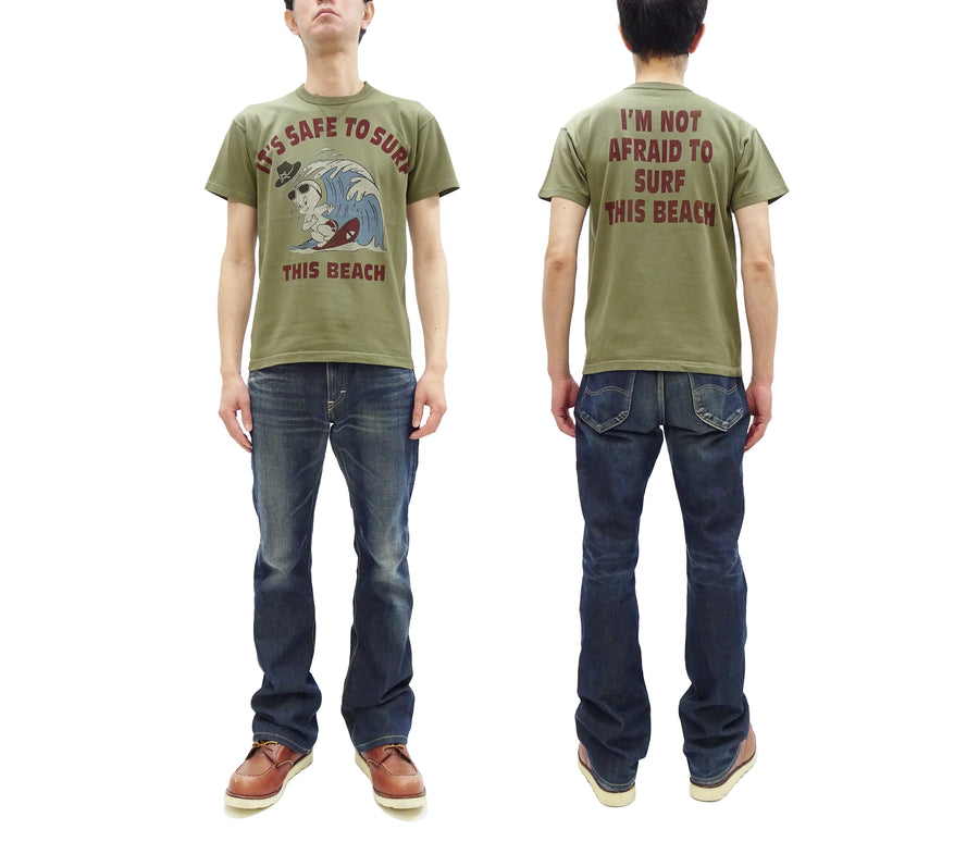 TOYS McCOY Graphic Loopwheel T-shirt Men's Short Sleeve Casper the Friendly Ghost Surfing Printed Tee TMC2504 Garment-Dyed Finish 160 Faded-Olive