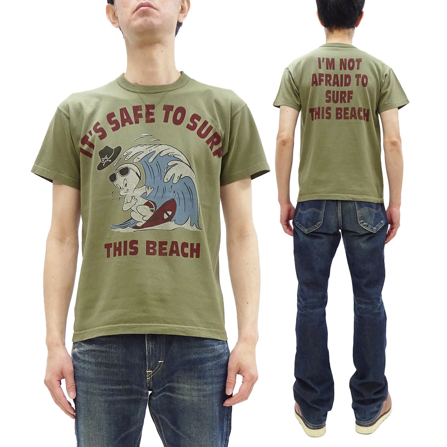 TOYS McCOY Graphic Loopwheel T-shirt Men's Short Sleeve Casper the Friendly Ghost Surfing Printed Tee TMC2504 Garment-Dyed Finish 160 Faded-Olive