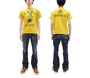 TOYS McCOY Graphic Loopwheel T-shirt - Men's Short Sleeve Flying Ace Snoopy x USMC Printed Tee TMC2527 Garment-Dyed Finish 060 Faded-Yellow