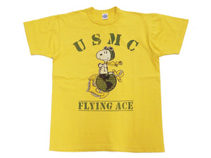 TOYS McCOY Graphic Loopwheel T-shirt - Men's Short Sleeve Flying Ace Snoopy x USMC Printed Tee TMC2527 Garment-Dyed Finish 060 Faded-Yellow