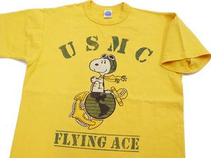 TOYS McCOY Graphic Loopwheel T-shirt - Men's Short Sleeve Flying Ace Snoopy x USMC Printed Tee TMC2527 Garment-Dyed Finish 060 Faded-Yellow