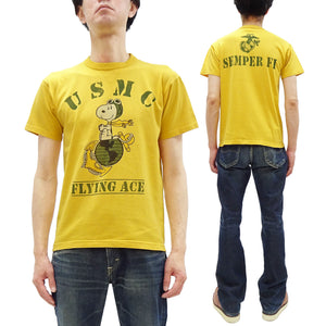 TOYS McCOY Graphic Loopwheel T-shirt - Men's Short Sleeve Flying Ace Snoopy x USMC Printed Tee TMC2527 Garment-Dyed Finish 060 Faded-Yellow