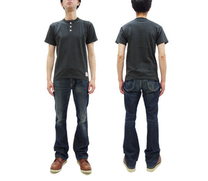 TOYS McCOY Plain Loopwheel Henley T-Shirt - Men's Short Sleeve Tubular Tee The Great American Hero Union Shirt TMC2537 030 Faded-Black