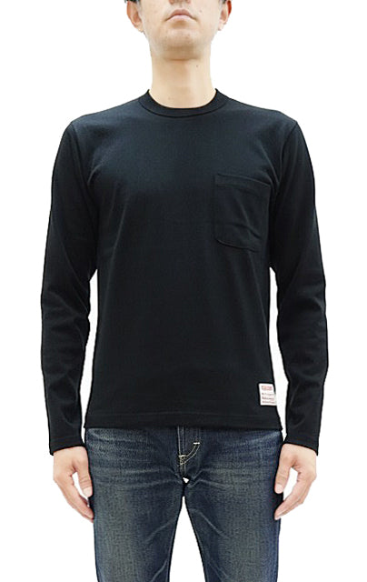 TOYS McCOY Steve McQueen Inspired Long Sleeve Pocket T-Shirt - Men's Solid Color Loopwheeled Tee - TMC2543 030 Black