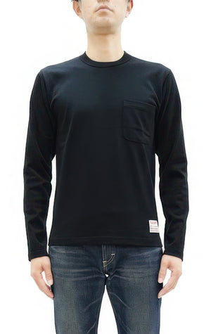 TOYS McCOY Steve McQueen Inspired Long Sleeve Pocket T-Shirt - Men's Solid Color Loopwheeled Tee - TMC2543 030 Black